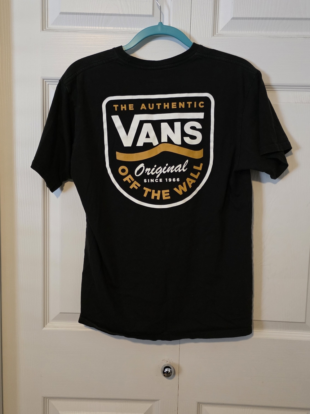 Vans Black Tee with White and Gold Shield Logo